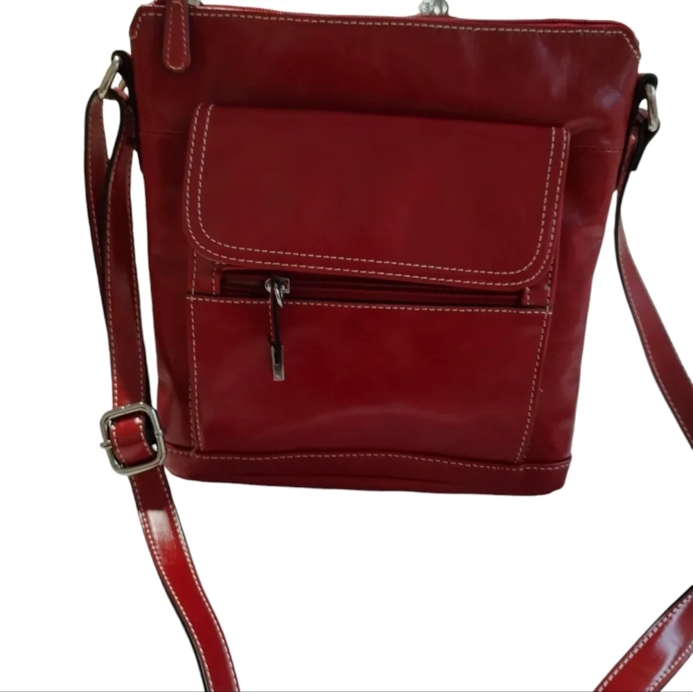 Giani Bernini Glazed RED Leather‎ Crossbody Purse Handbag Casual